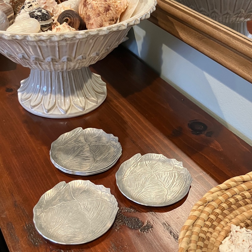 Elegant Aluminum Metal Leaf Coasters set of 5